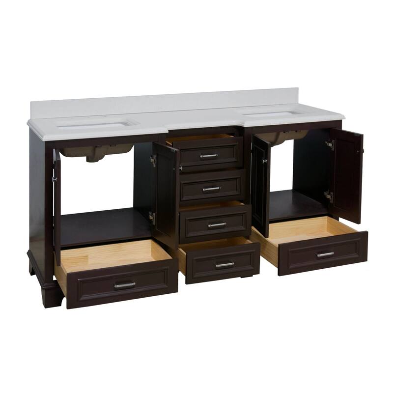 KitchenBathCollection Nantucket 72" Double Bathroom Vanity with Quartz Top