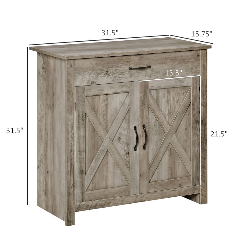 HOMCOM 32" Farmhouse Barn Door Style Sideboard Cabinet,Buffet Storage Cabinet Coffee Bar for Living Room or Entryway