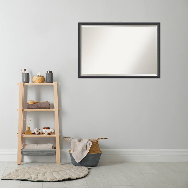 Stylish Black Beveled Wood Framed Bathroom Vanity Wall Mirror - Stylish Black