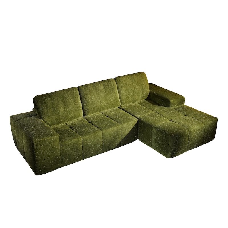 HOOOWOOO Modern Sparkly Velvet Fabric Chaise Sofa Couch