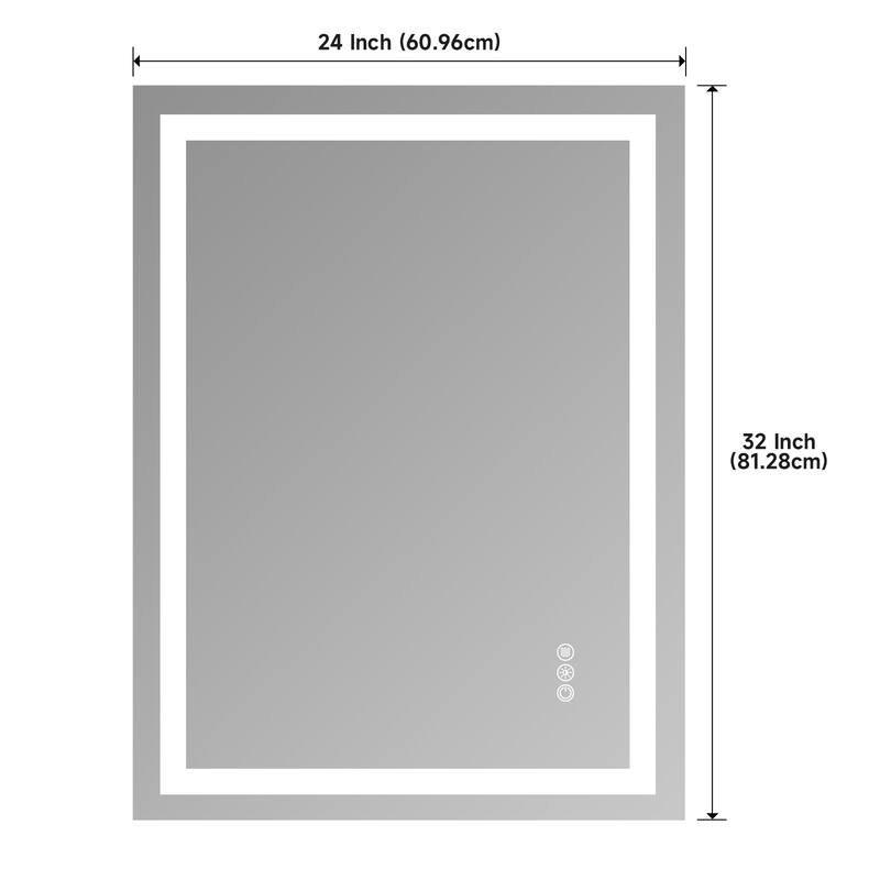 Clear Frameless LED Bathroom Mirror with Tempered Glass, Anti-Fog - 24" L x 32" H