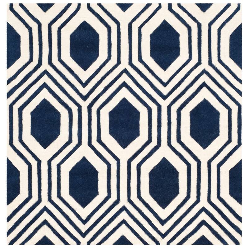 SAFAVIEH Handmade Chatham Kitt Modern Wool Rug - 5' Square - Dark Blue/Ivory