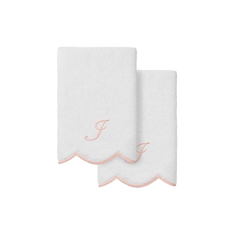 Authentic Hotel and Spa 100% Turkish Cotton Pink ADORNIA Scallop Personalized 2 Piece Fingertip Towel Set - 2 Fingertip Towels - I