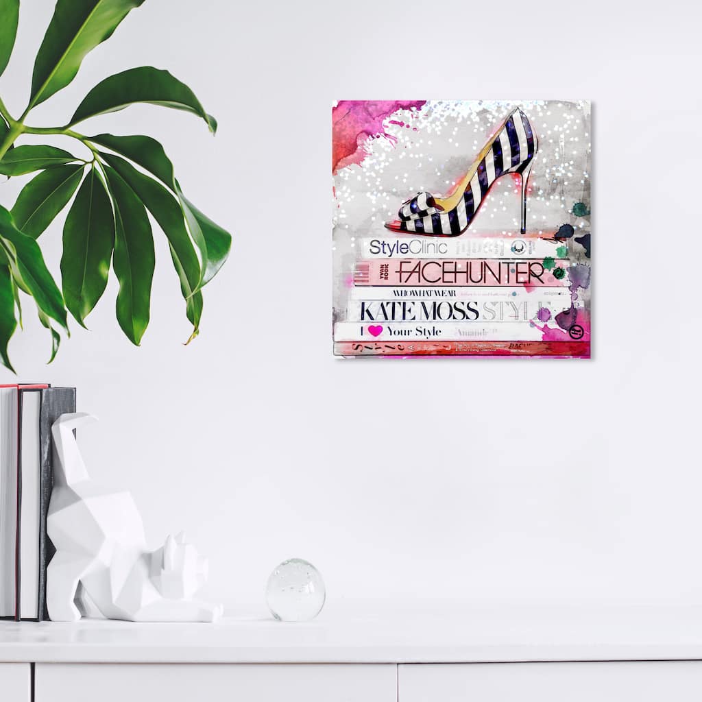 Wynwood Studio Fashion and Glam Striped Shoe Pink and Glam Wall Art Canvas Print