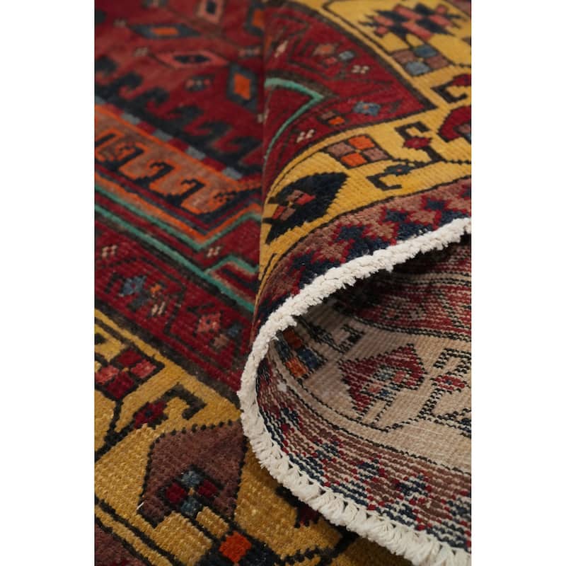 Hand Knotted Oriental 100% Wool Carpet Traditional Geometric Multi-Colored Heriz Runner Rug - 10' 10'' X 3' 5''