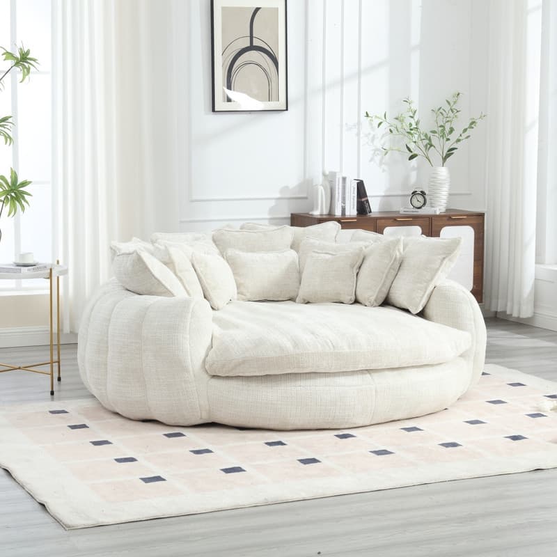 81.10" Double Bread Extra Large Round Sofa Bed with Armrests and Large Cushions
