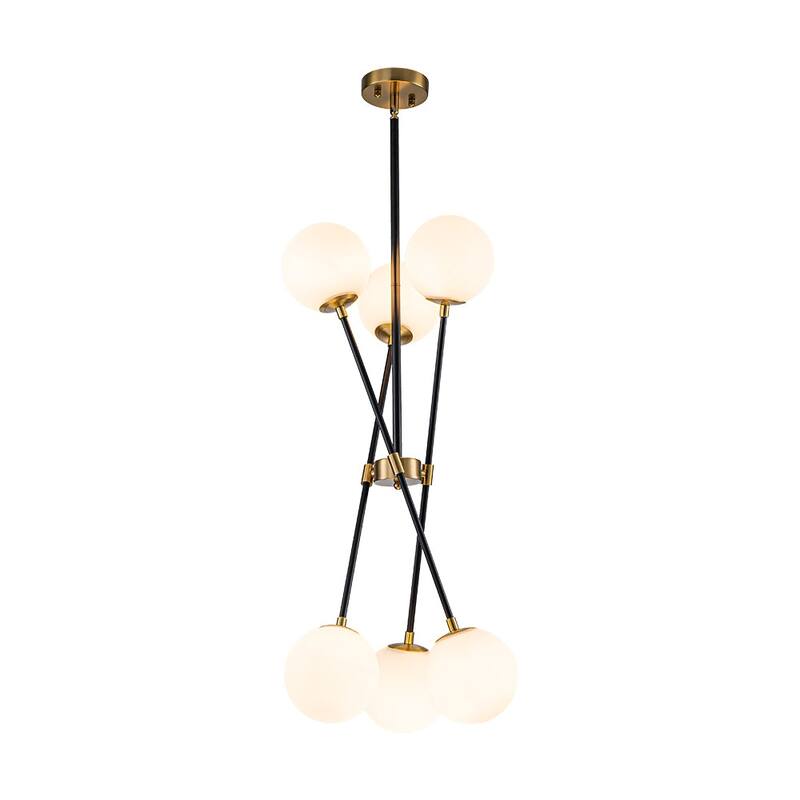 Mid-Century Adjustable Arm White Glass Globe Sputnik Chandelier