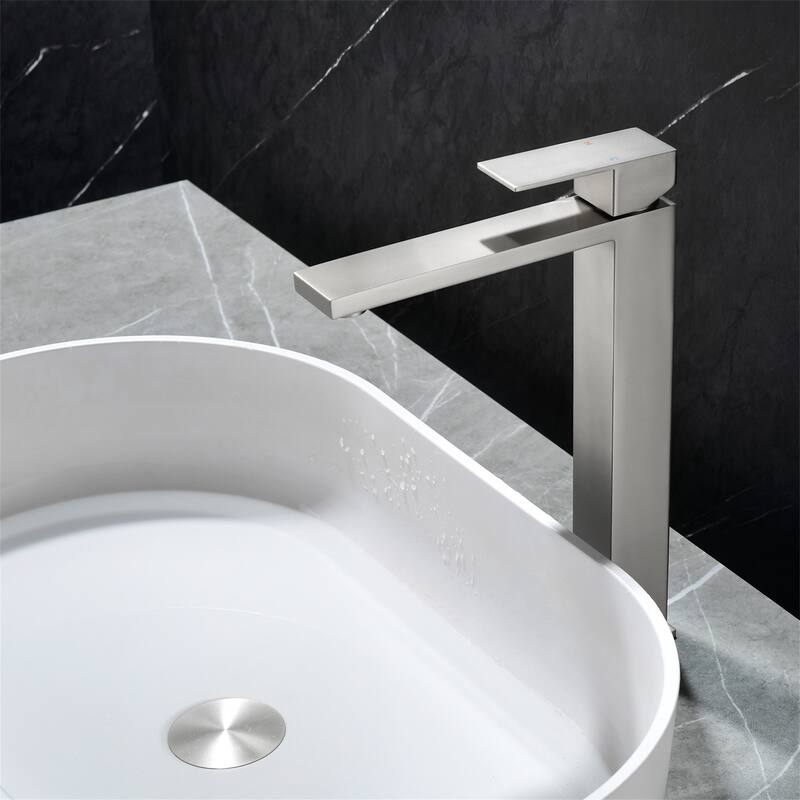 Single Handle Bathroom Vessel Sink Faucet with Pop-up Drain 304 Stainless Steel 1 Hole High Tall Bathroom Basin Vanity Faucets