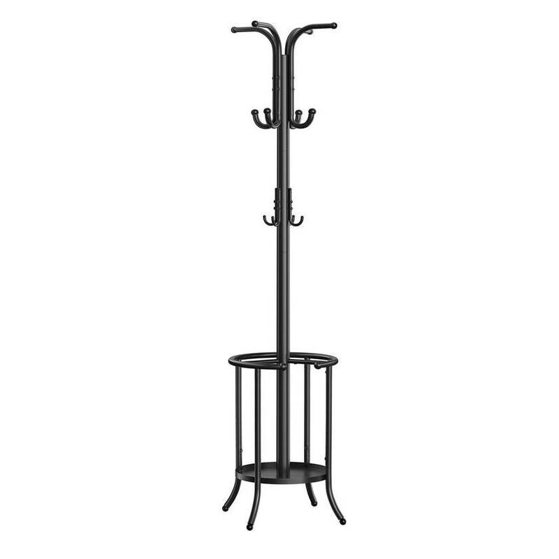 Metal Coat Rack with Umbrella Holder and 12 Hooks - 15.7"D x 15.7"W x 68.9"H - Ink Black
