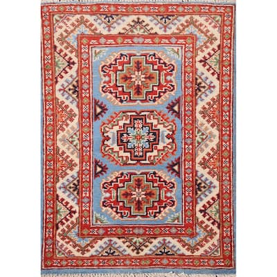 Traditional Kazak Foyer Rug Hand-Knotted Blue Wool Carpet - 2'0" x 2'9"