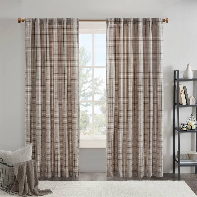 Madison Park Salford Plaid Rod Pocket and Back Tab Single Curtain Panel with Fleece Lining - 50x95" - Brown