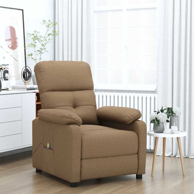 vidaXL Massage Recliner Brown Fabric - 28.7" x 35.4" x 39.4"