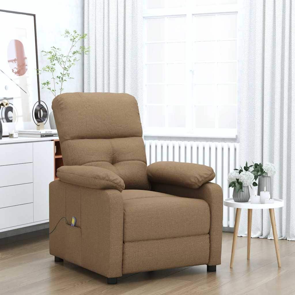 vidaXL Massage Recliner Brown Fabric - 28.7" x 35.4" x 39.4"