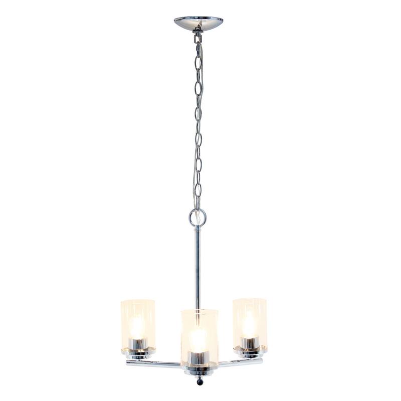 15" Industrial 3 Light Pendant Chandelier with Chrome Finish and Clear Glass Shade for Dining Room or Foyer Lighting - 63