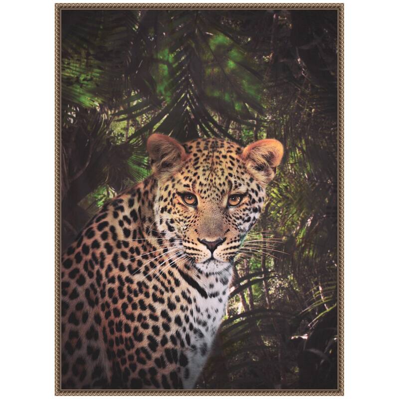 Kate and Laurel Sylvie Moody Leopard In The Rainforest Color Framed Canvas by Simon Te of Tai Prints