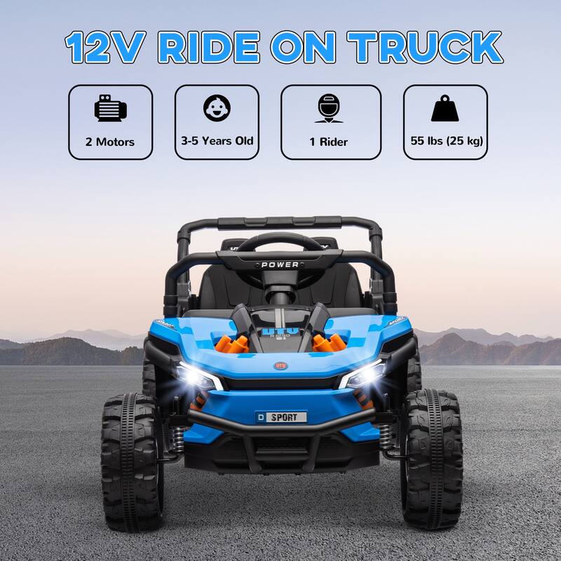 Qaba 12V Kids Electric UTV, Battery Powered Ride-On Truck with Remote, 3 Speeds, 4-Wheel Suspension, LED Lights, Music, Pink