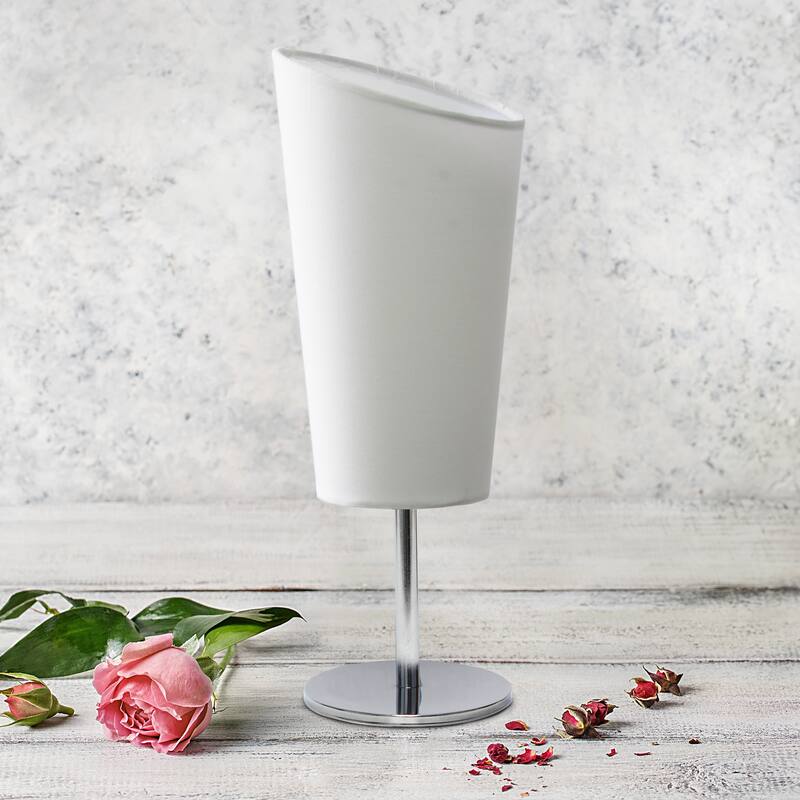 12.4" Chic Chrome Slanted Shade Accent Table Lamp, Stylish Lighting For Living Room, Bedroom, Office, Black Shade