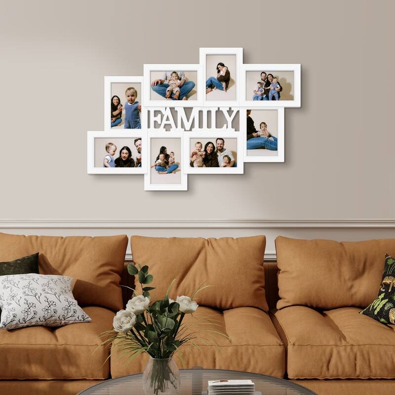 Holaura Family 8 Opening Family Picture Frames Collage Wall Decor for 4x6 Pictures Blacke