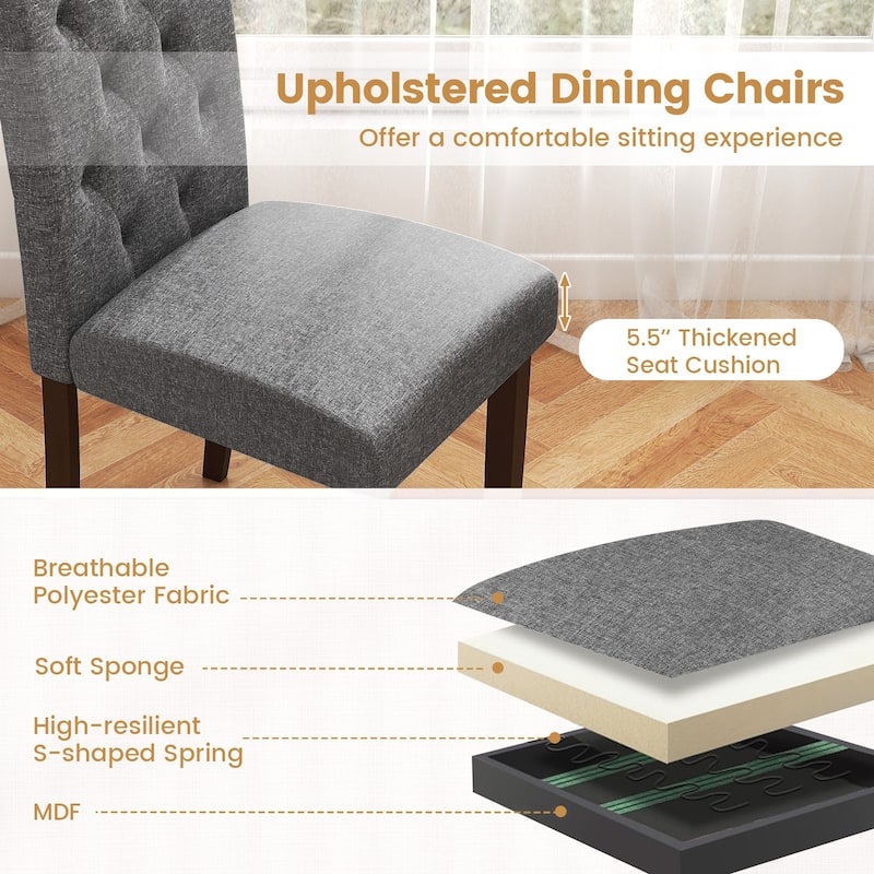 Gymax Wooden Dining Chair Set of 2 Button Tufted Fabric Upholstered - See Details