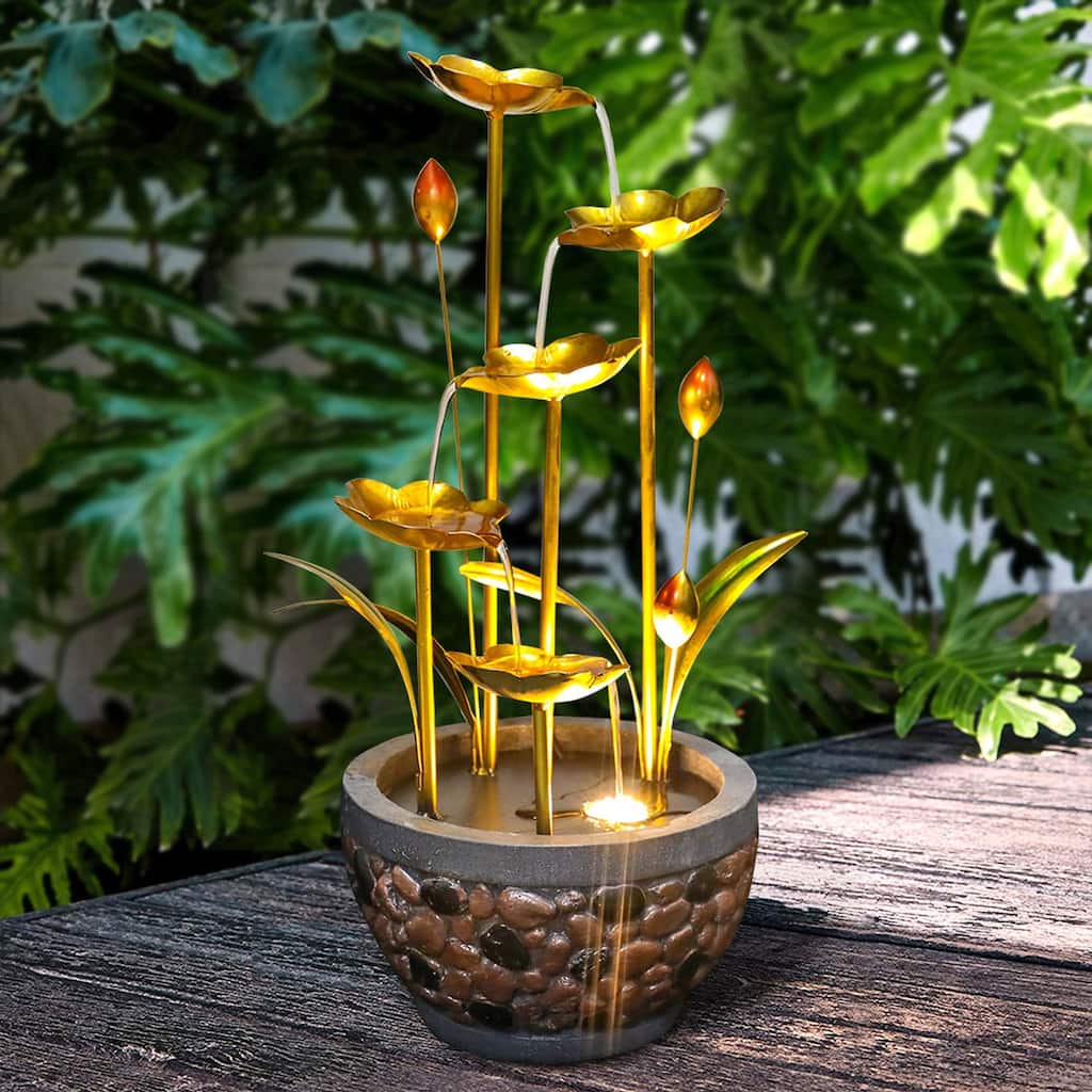 Outdoor Indoor Floor Metal Water Fountain with Light, 20.8''