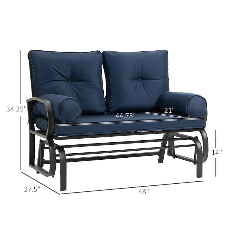 Outsunny 2-Person Outdoor Glider Bench, Patio Double Rocking Swing Loveseat with Steel Frame and Cushions