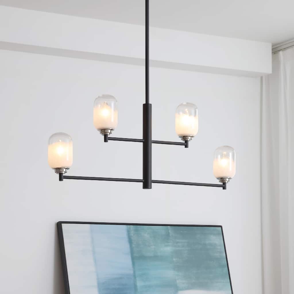 VidaLite Seren 4-Light Matte Black Pendant With Handmade Glass Shades, Round Modern Style Pendant Chandelier Light - 14" x 36"