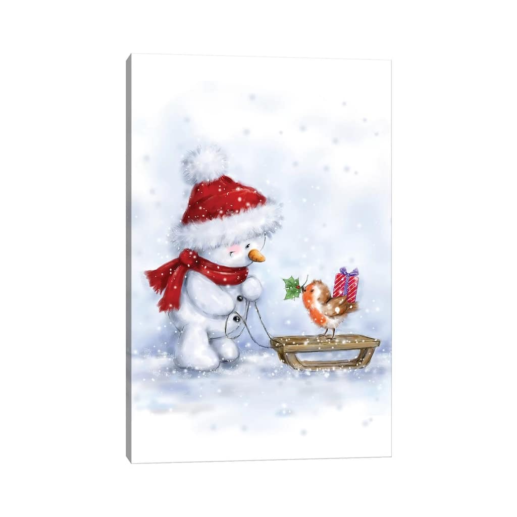 iCanvas "Snowman and Robin IV" by MAKIKO Canvas Print
