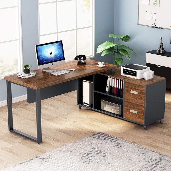 Wheaton collection reversible corner desk with printer shop stand