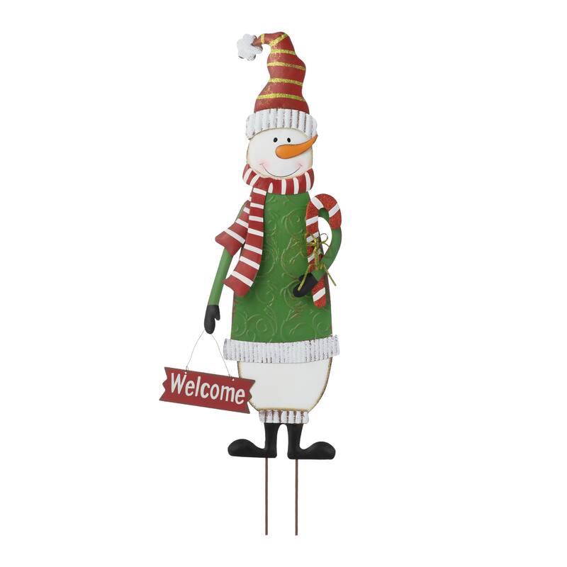 Glitzhome 36"H Metal Snowman or Santa Yard Stake Standing Decor Wall Decor