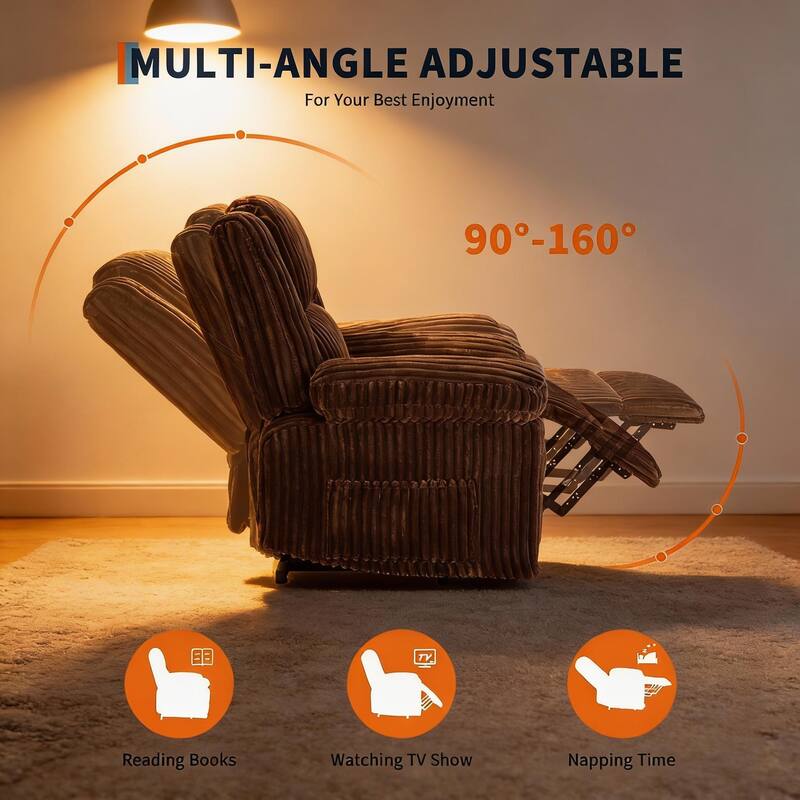 Corduroy Recliner Chair, Manual Recliner Sofa with Handle