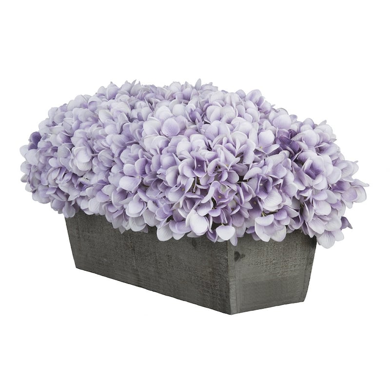 Faux Hydrangeas in Grey Wood Washed Ledge Planter