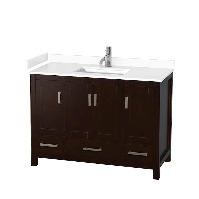 Wyndham Collection Sheffield 48" Single Bathroom Vanity, Carrara - Espresso / White Cultured Marble Top / Brushed