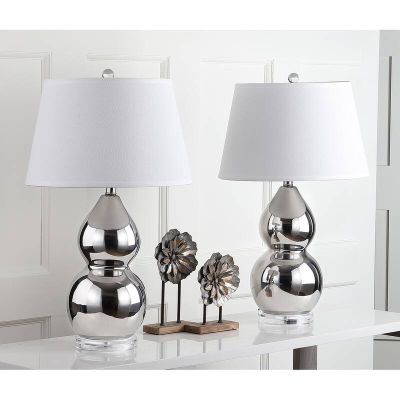 SAFAVIEH Lighting Julianna 26-inch Double Gourd White Table Lamp (Set of 2) - 16"x16"x26.5" - 16"W x 16"D x 27"H - Silver (Set of 2)