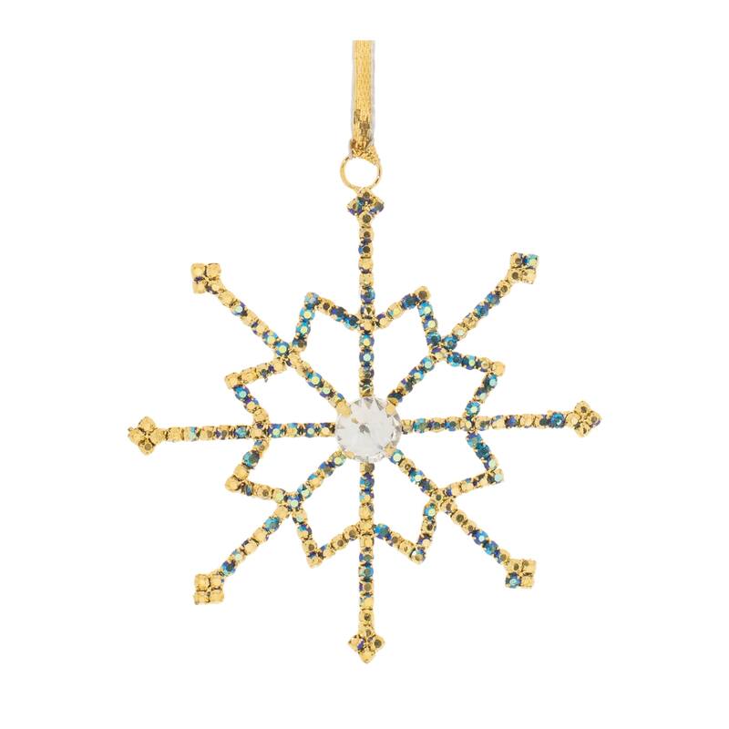 Jeweled Metal Snowflake Christmas Ornaments - 3.5" - Blue and Gold - 12ct