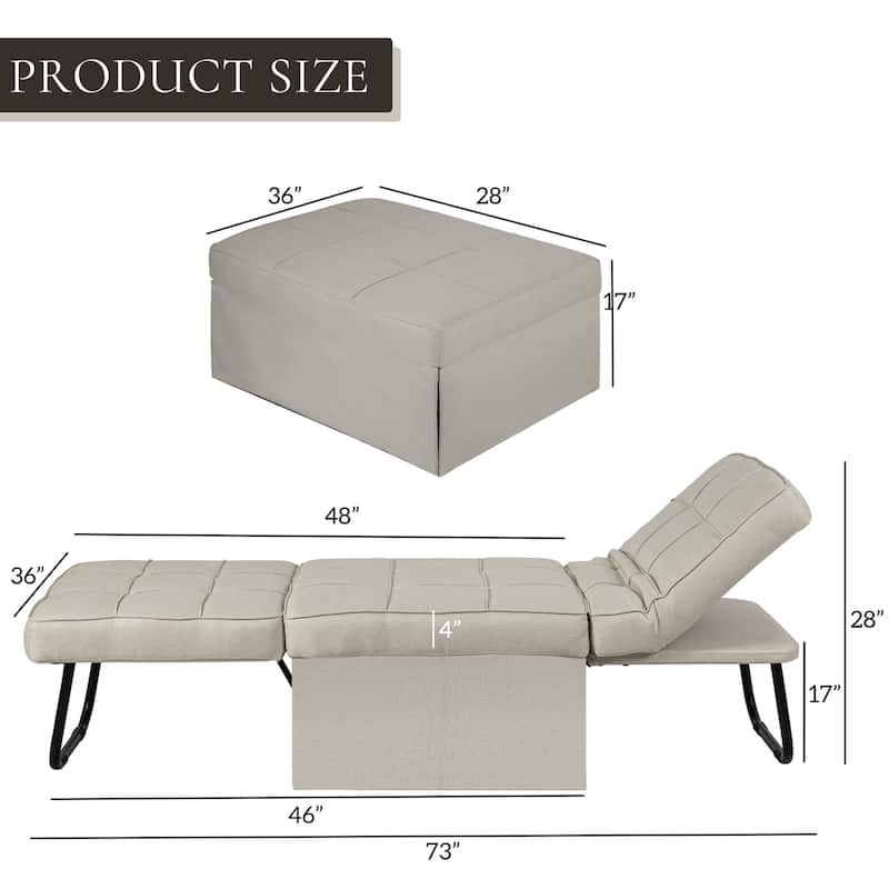 Multi-Function Convertible Ottoman Sofa Bed with Adjustable Backrest