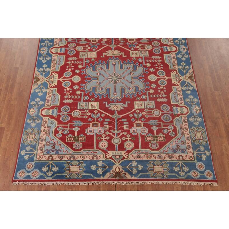 Geometric Kazak Area Rug Hand-Knotted Wool Carpet - 7'9" x 9'9"