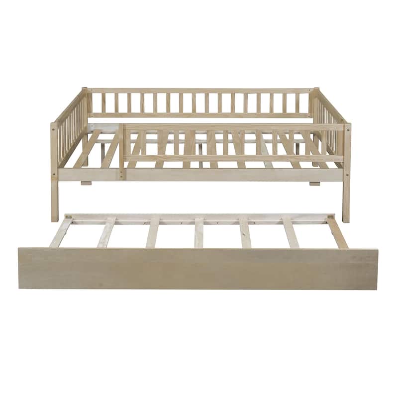 Wood Daybed with Trundle and Fence Guardrails