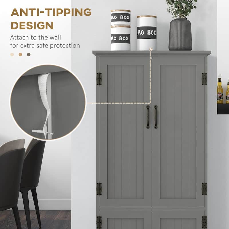 48.5" Grey Kitchen Pantry Cabinet with 4 Doors and Removable Shelves for Garage or Bathroom - 23.5" W x 11.75" D x 48.5" H