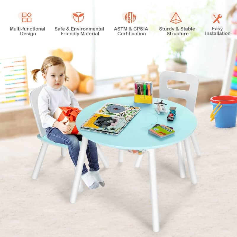 Wood Activity Kids Table and Chair Set with Center Mesh Storage for Snack Time and Homework - 23.5" x 23.5" x 17.5" (L x W x H)