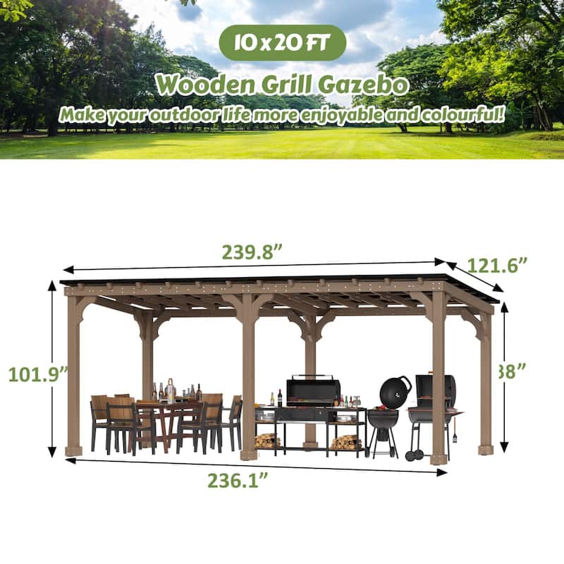 VEIKOUS Wood BBQ Grill Gazebo with Steel Roof for Patio Garden Backyard and Lawn