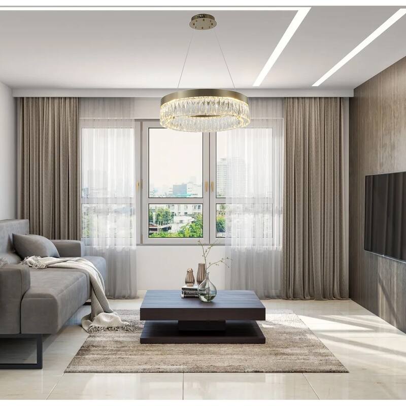 Gold LED Chandelier With Clear Crystal Accents