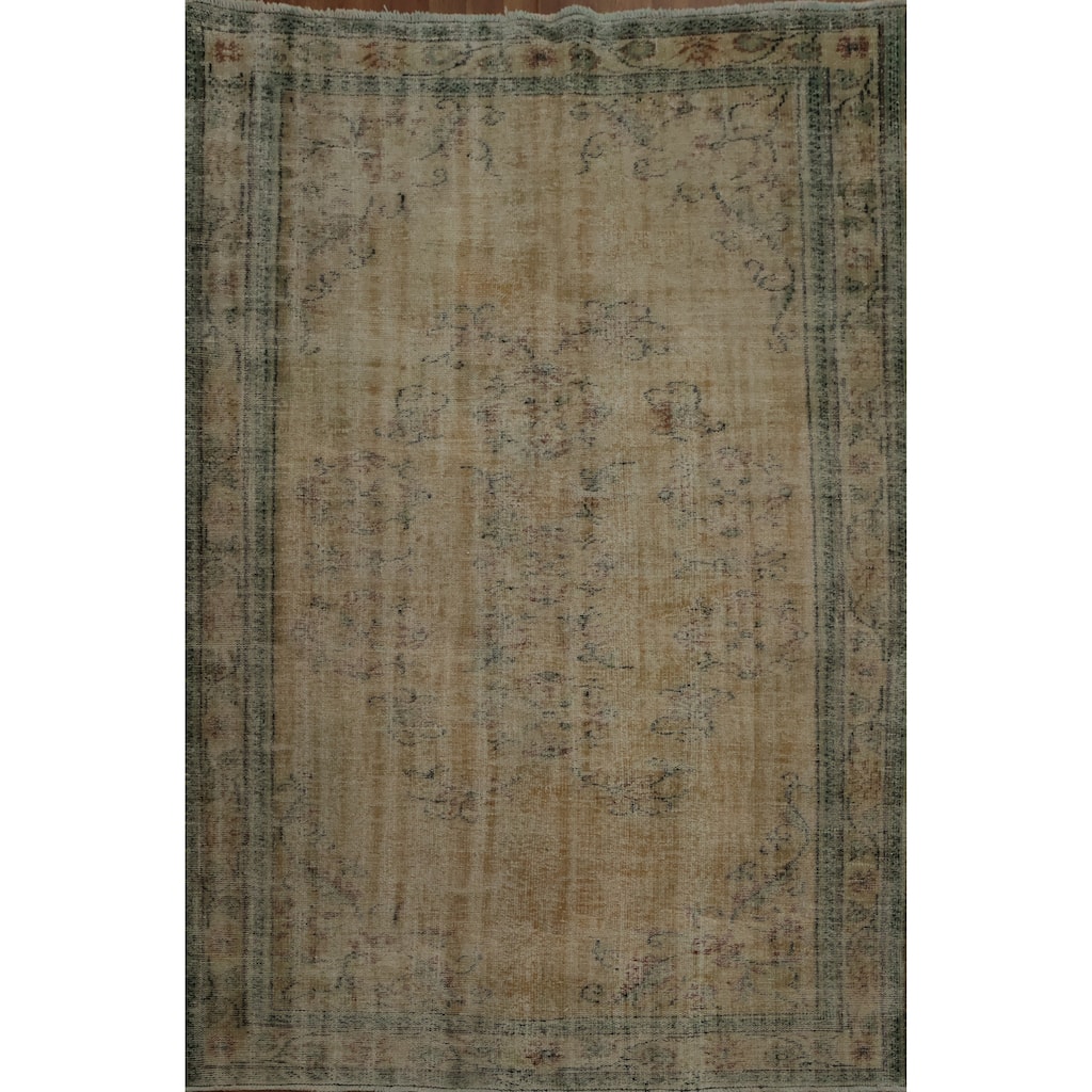 Hand Knotted Oriental 100% Wool Carpet Transitional Floral Beige & Ivories Anatolian Area Rug - 8' 9'' X 5' 8''