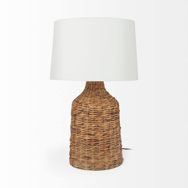 Campanile Brown Wicker w/White Shade Table Lamp