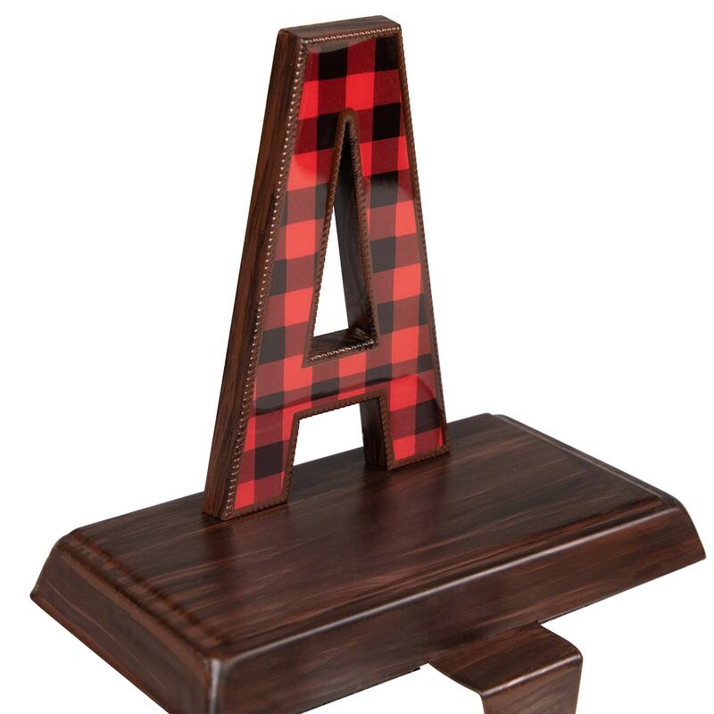 Set of 5 Red Black Buffalo Plaid "PEACE" Christmas Stocking Holder 6"