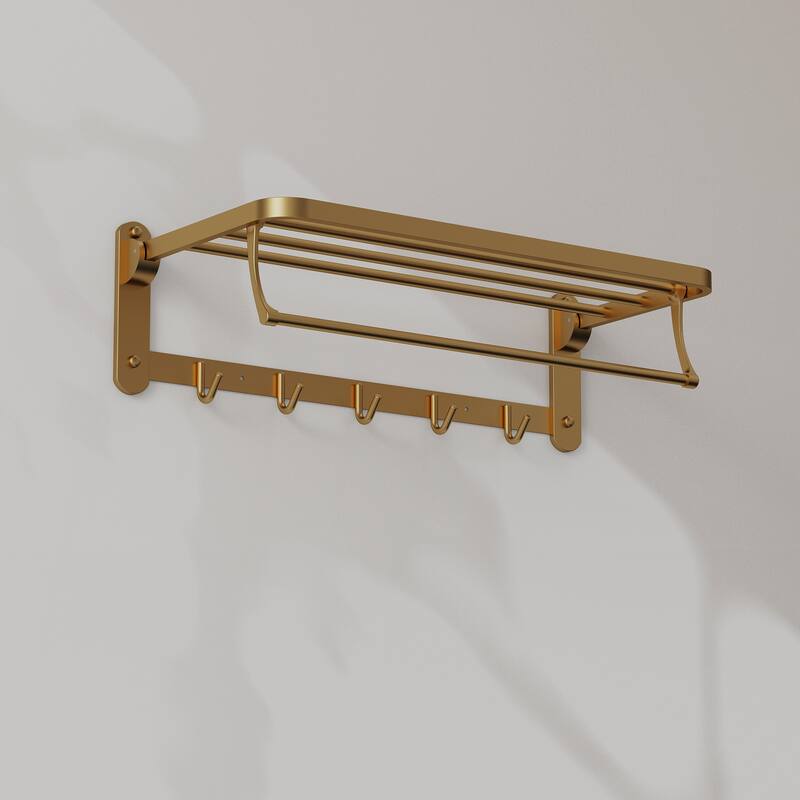 2-Tier Stainless Steel Bath Towel Rack with 5 Hooks