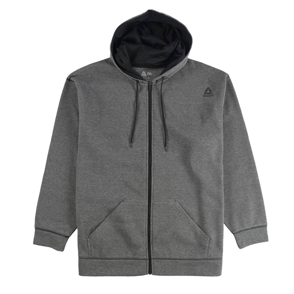 Reebok Mens Heathered Contrast Stitching Hoodie Sweatshirt, Grey, XX-Large