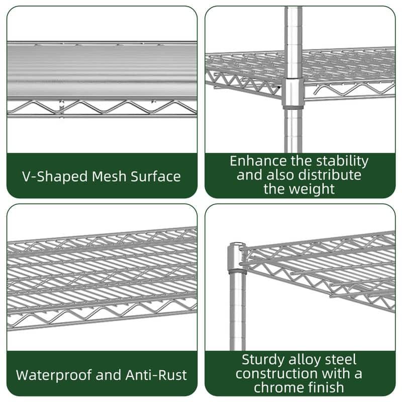 3/5/6-Tier Adjustable Heavy Duty Wire Shelving Unit with Wheels, Chrome/Black/White