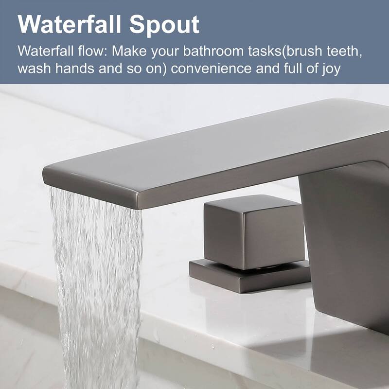 Widespread Bathroom Sink Faucet 3 Holes Waterfall Bathroom Faucet 8 Inch Modern Double Handle Vanity Basin Faucets With Valve