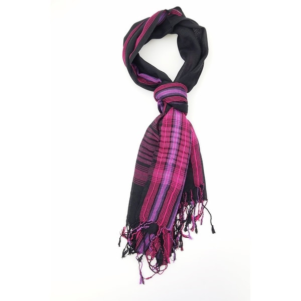 Women Multi Color Lightweight Checkered Plaid Oblong Scarf With Tassels Fall Winter School Warm College Fashion Scarves - M. Opens flyout.