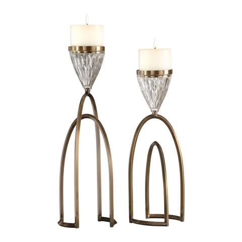 Set of 2 Carma Bronze and Crystal Double Arched Candleholders 24"